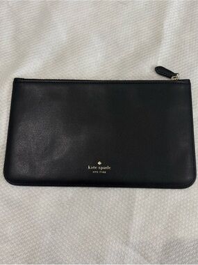 Kate Spade Flat Zip Pouch Wallet Leather Black Zipper Card Holder